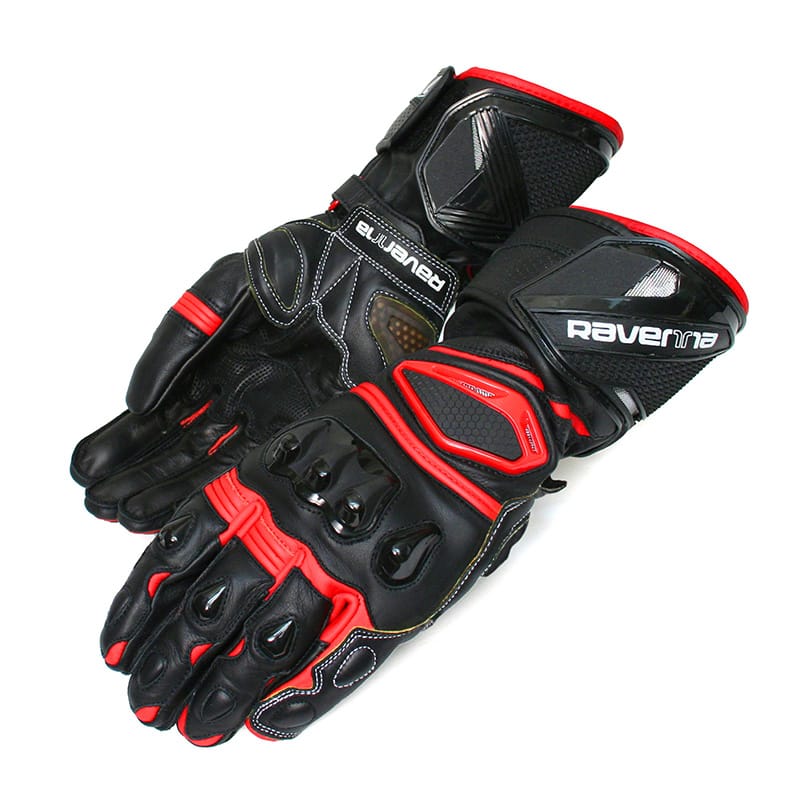 GUANTES MOTO RAVENNA SPORT CUERO VACUNO COLOR NEGRO Y ROJO T