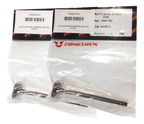 JUEGO 2 VALVULAS ESCAPE ZONGSHEN GUERRERO GRF 250 / NC 250